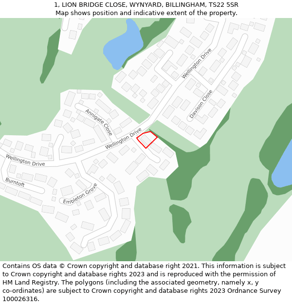 1, LION BRIDGE CLOSE, WYNYARD, BILLINGHAM, TS22 5SR: Location map and indicative extent of plot