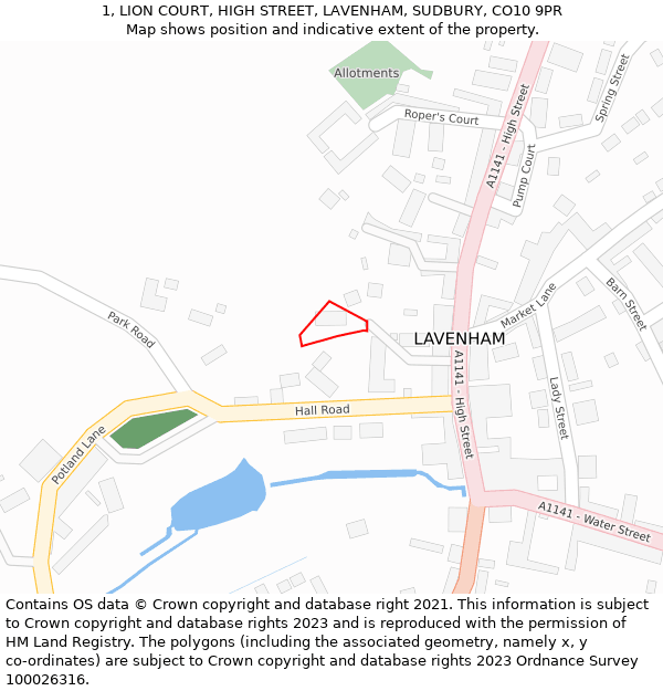 1, LION COURT, HIGH STREET, LAVENHAM, SUDBURY, CO10 9PR: Location map and indicative extent of plot