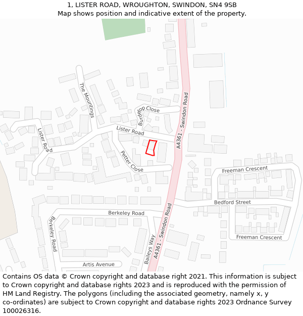 1, LISTER ROAD, WROUGHTON, SWINDON, SN4 9SB: Location map and indicative extent of plot