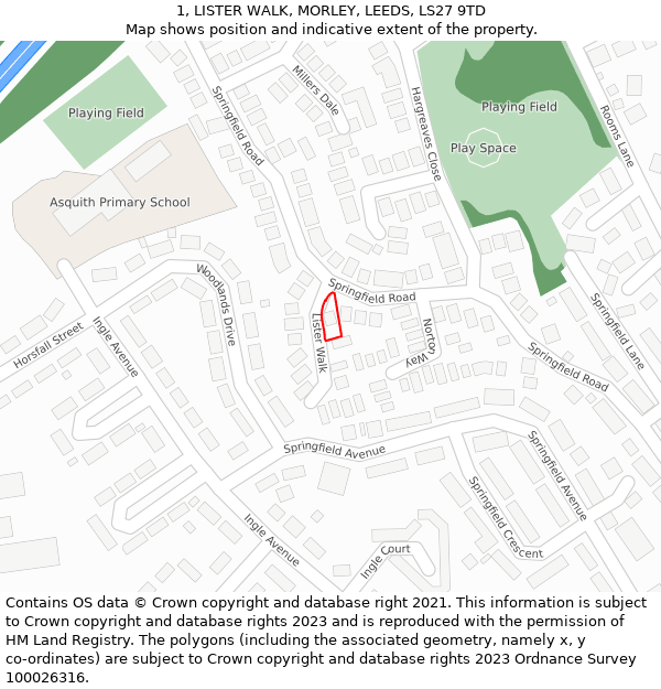1, LISTER WALK, MORLEY, LEEDS, LS27 9TD: Location map and indicative extent of plot