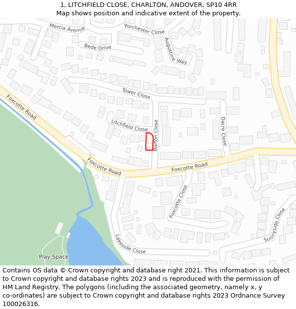 1, LITCHFIELD CLOSE, CHARLTON, ANDOVER, SP10 4RR: Location map and indicative extent of plot