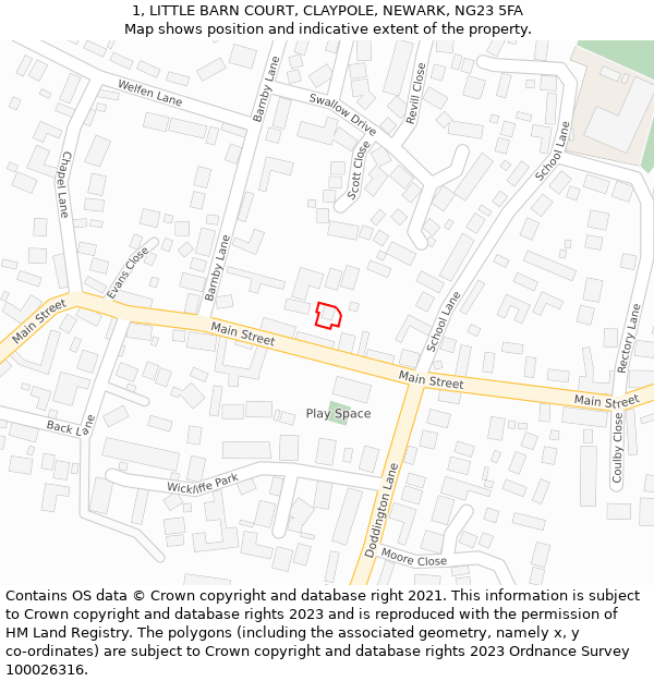 1, LITTLE BARN COURT, CLAYPOLE, NEWARK, NG23 5FA: Location map and indicative extent of plot