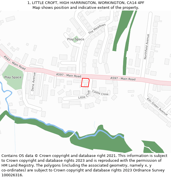 1, LITTLE CROFT, HIGH HARRINGTON, WORKINGTON, CA14 4PF: Location map and indicative extent of plot