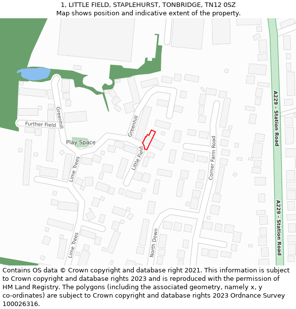 1, LITTLE FIELD, STAPLEHURST, TONBRIDGE, TN12 0SZ: Location map and indicative extent of plot