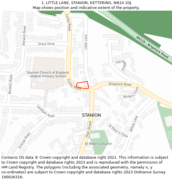 1, LITTLE LANE, STANION, KETTERING, NN14 1DJ: Location map and indicative extent of plot