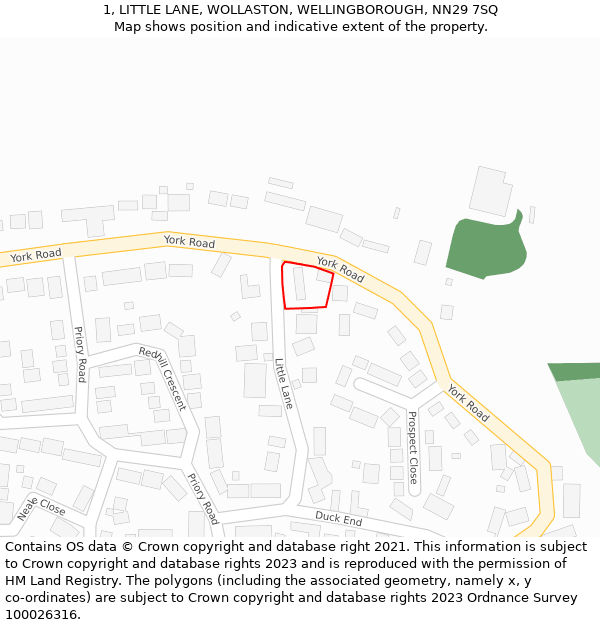 1, LITTLE LANE, WOLLASTON, WELLINGBOROUGH, NN29 7SQ: Location map and indicative extent of plot