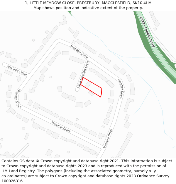 1, LITTLE MEADOW CLOSE, PRESTBURY, MACCLESFIELD, SK10 4HA: Location map and indicative extent of plot