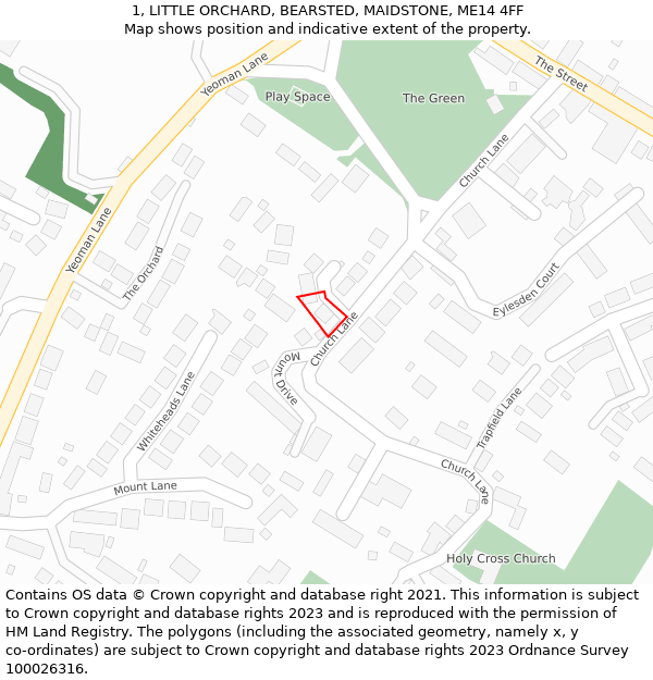 1, LITTLE ORCHARD, BEARSTED, MAIDSTONE, ME14 4FF: Location map and indicative extent of plot