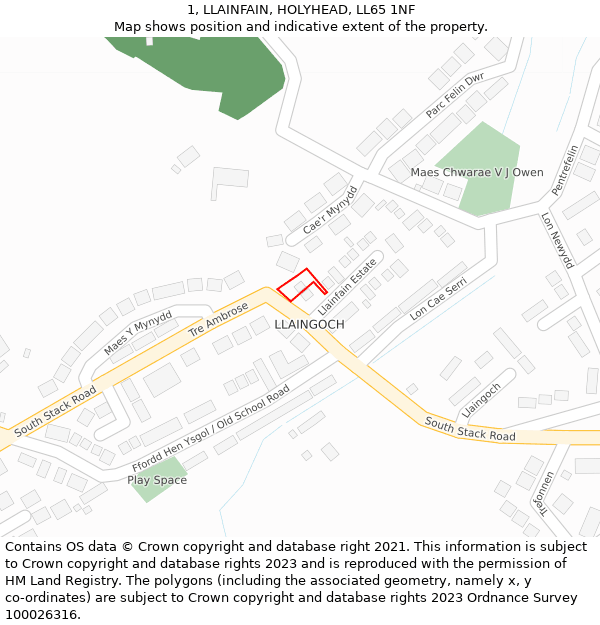 1, LLAINFAIN, HOLYHEAD, LL65 1NF: Location map and indicative extent of plot