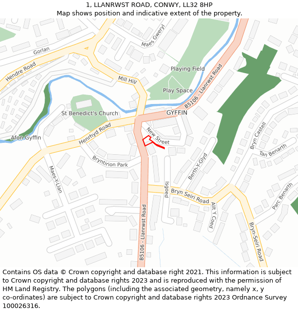 1, LLANRWST ROAD, CONWY, LL32 8HP: Location map and indicative extent of plot