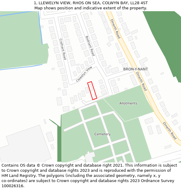 1, LLEWELYN VIEW, RHOS ON SEA, COLWYN BAY, LL28 4ST: Location map and indicative extent of plot