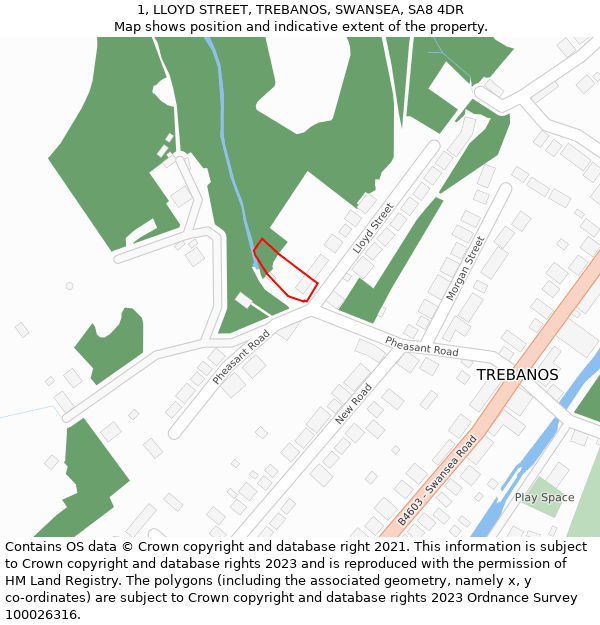 1, LLOYD STREET, TREBANOS, SWANSEA, SA8 4DR: Location map and indicative extent of plot