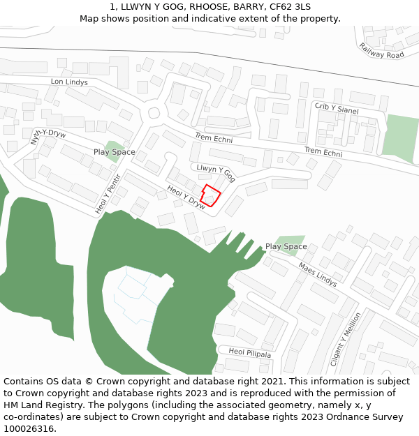 1, LLWYN Y GOG, RHOOSE, BARRY, CF62 3LS: Location map and indicative extent of plot