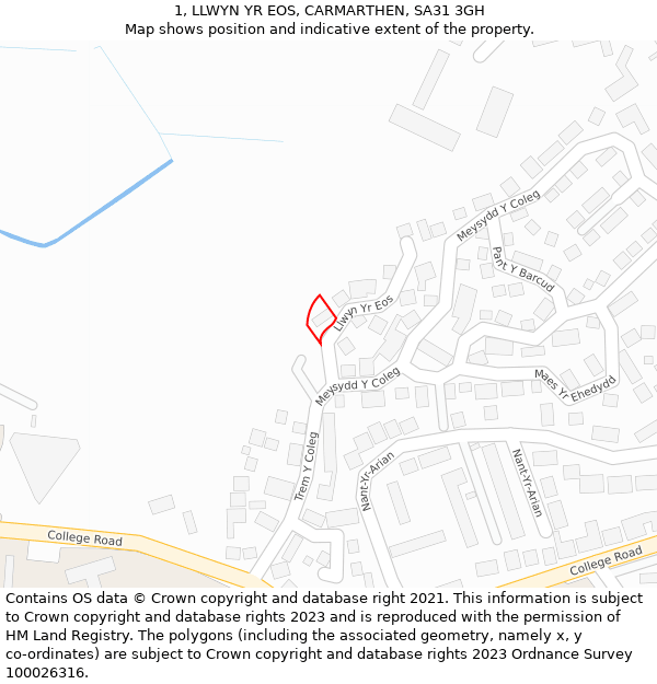 1, LLWYN YR EOS, CARMARTHEN, SA31 3GH: Location map and indicative extent of plot