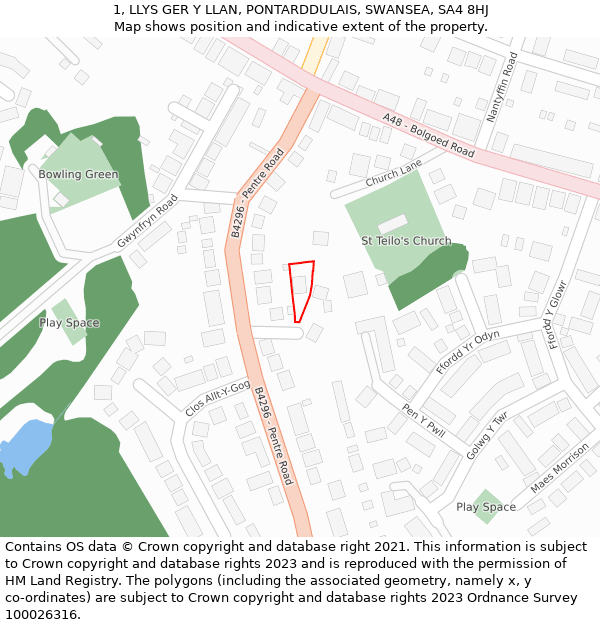 1, LLYS GER Y LLAN, PONTARDDULAIS, SWANSEA, SA4 8HJ: Location map and indicative extent of plot