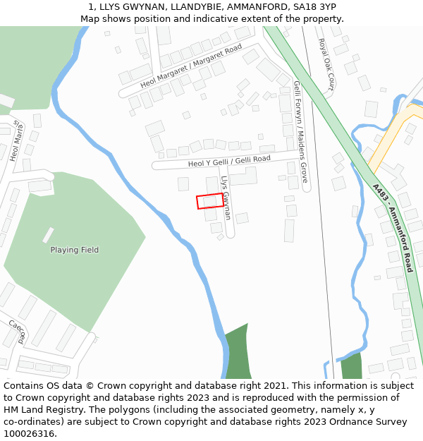 1, LLYS GWYNAN, LLANDYBIE, AMMANFORD, SA18 3YP: Location map and indicative extent of plot