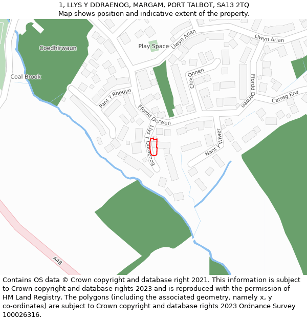 1, LLYS Y DDRAENOG, MARGAM, PORT TALBOT, SA13 2TQ: Location map and indicative extent of plot