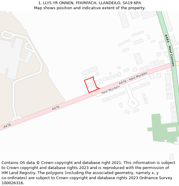 1, LLYS YR ONNEN, FFAIRFACH, LLANDEILO, SA19 6PA: Location map and indicative extent of plot