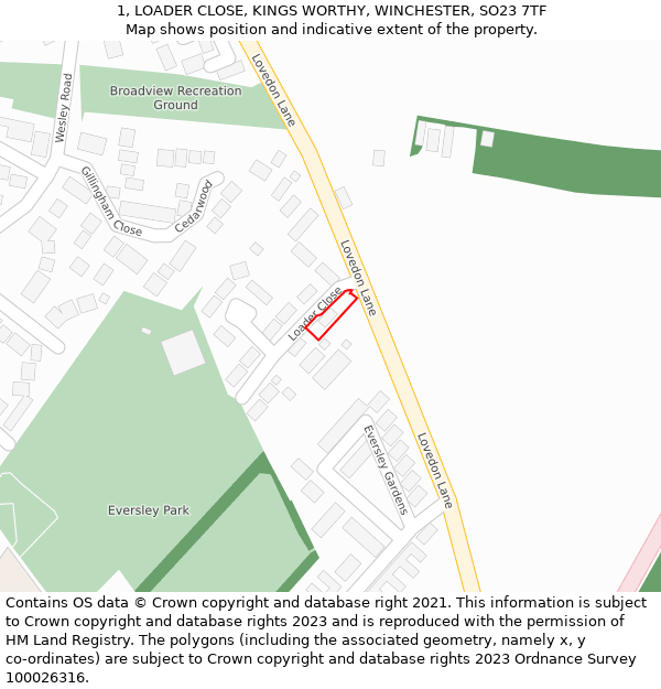 1, LOADER CLOSE, KINGS WORTHY, WINCHESTER, SO23 7TF: Location map and indicative extent of plot