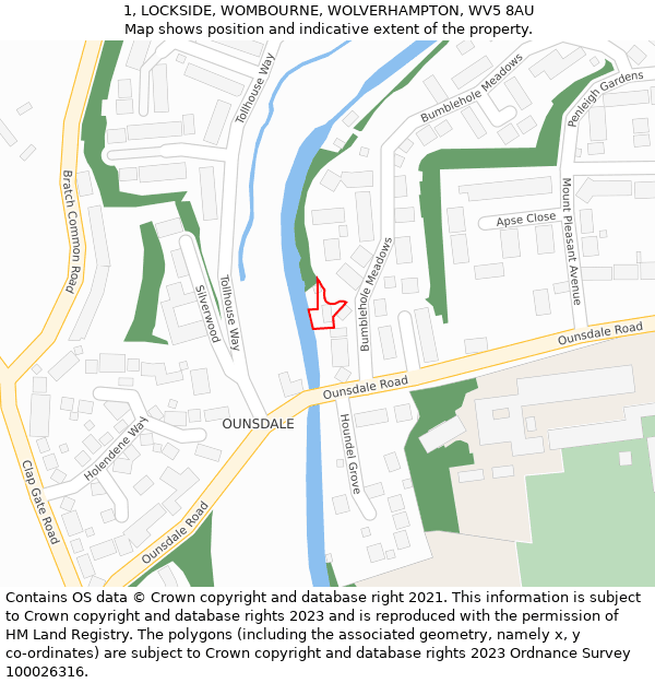 1, LOCKSIDE, WOMBOURNE, WOLVERHAMPTON, WV5 8AU: Location map and indicative extent of plot
