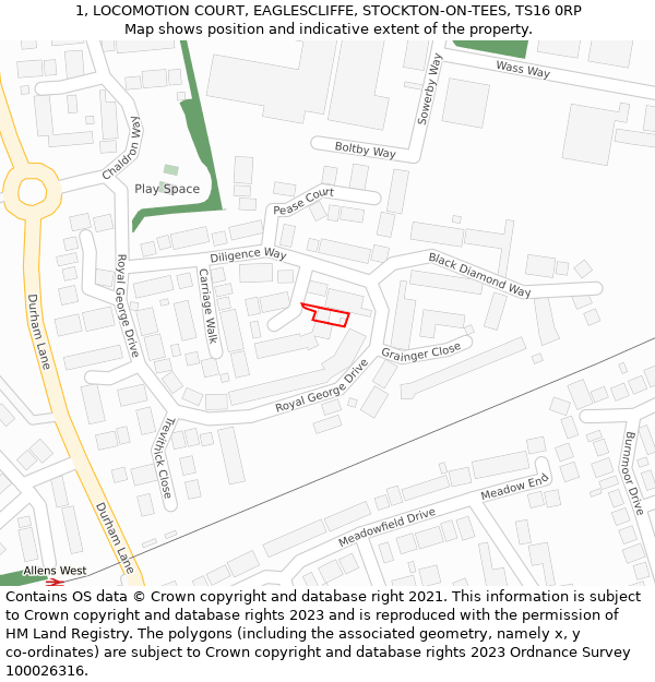 1, LOCOMOTION COURT, EAGLESCLIFFE, STOCKTON-ON-TEES, TS16 0RP: Location map and indicative extent of plot