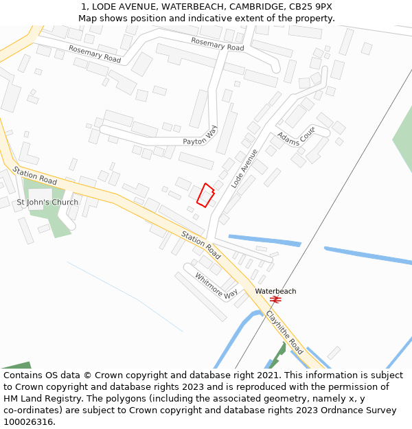 1, LODE AVENUE, WATERBEACH, CAMBRIDGE, CB25 9PX: Location map and indicative extent of plot