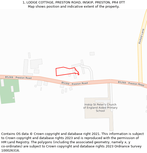 1, LODGE COTTAGE, PRESTON ROAD, INSKIP, PRESTON, PR4 0TT: Location map and indicative extent of plot