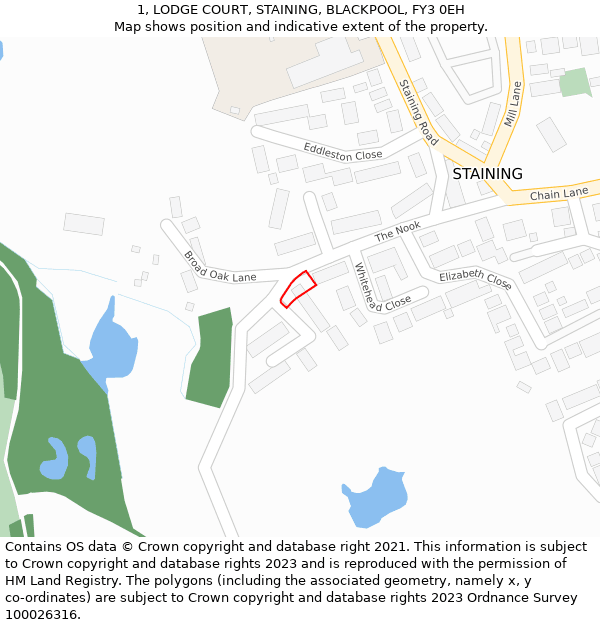 1, LODGE COURT, STAINING, BLACKPOOL, FY3 0EH: Location map and indicative extent of plot