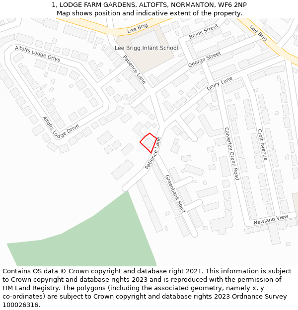 1, LODGE FARM GARDENS, ALTOFTS, NORMANTON, WF6 2NP: Location map and indicative extent of plot