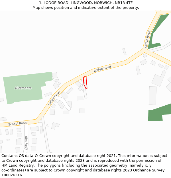 1, LODGE ROAD, LINGWOOD, NORWICH, NR13 4TF: Location map and indicative extent of plot