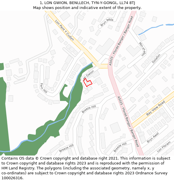 1, LON GWION, BENLLECH, TYN-Y-GONGL, LL74 8TJ: Location map and indicative extent of plot