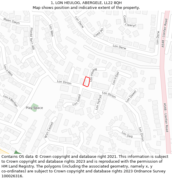 1, LON HEULOG, ABERGELE, LL22 8QH: Location map and indicative extent of plot