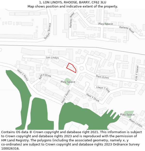 1, LON LINDYS, RHOOSE, BARRY, CF62 3LU: Location map and indicative extent of plot