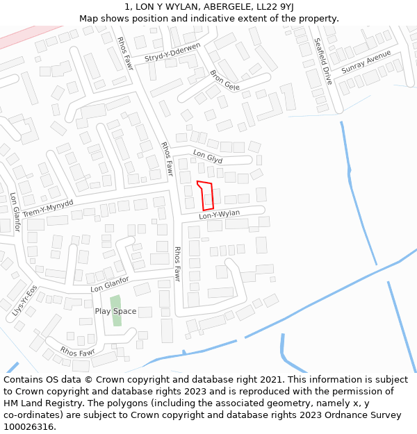 1, LON Y WYLAN, ABERGELE, LL22 9YJ: Location map and indicative extent of plot