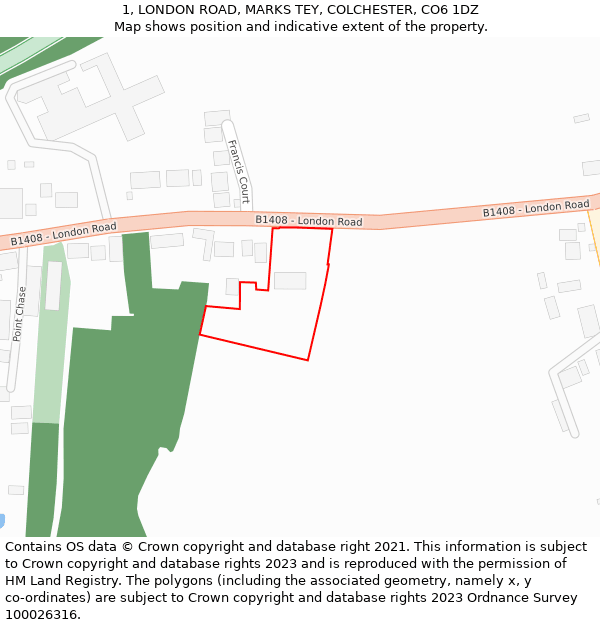 1, LONDON ROAD, MARKS TEY, COLCHESTER, CO6 1DZ: Location map and indicative extent of plot