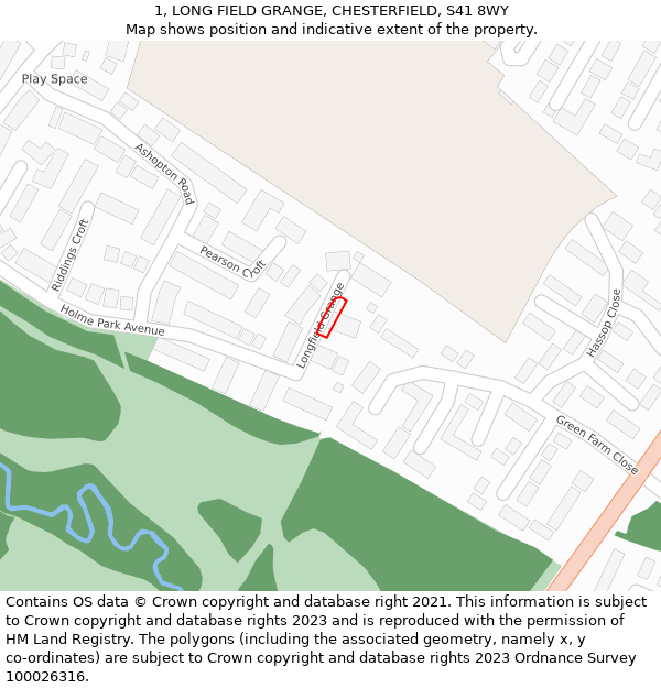 1, LONG FIELD GRANGE, CHESTERFIELD, S41 8WY: Location map and indicative extent of plot