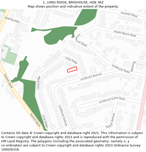 1, LONG RIDGE, BRIGHOUSE, HD6 3RZ: Location map and indicative extent of plot