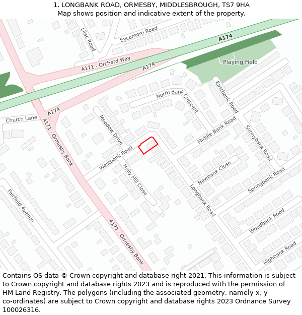 1, LONGBANK ROAD, ORMESBY, MIDDLESBROUGH, TS7 9HA: Location map and indicative extent of plot
