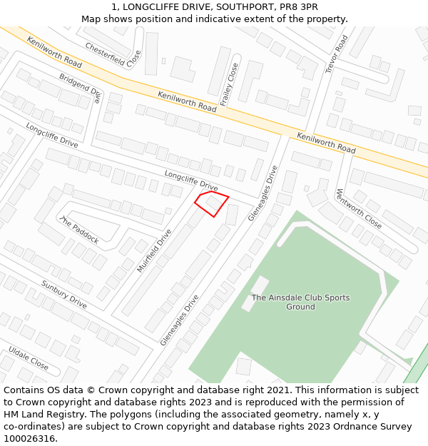 1, LONGCLIFFE DRIVE, SOUTHPORT, PR8 3PR: Location map and indicative extent of plot