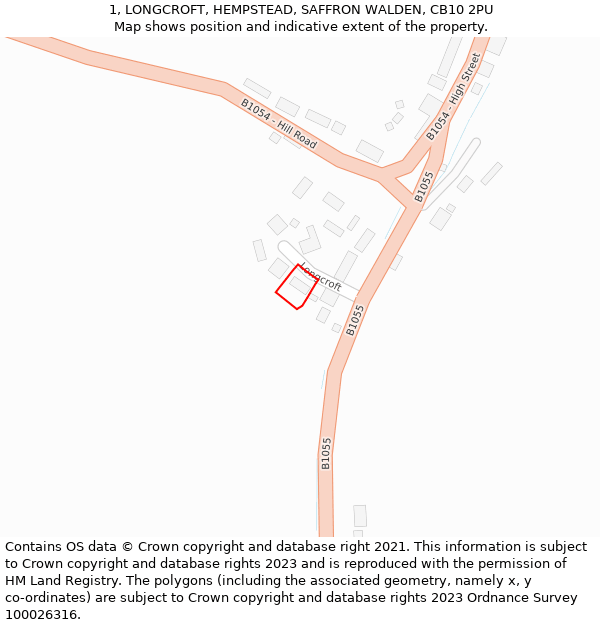 1, LONGCROFT, HEMPSTEAD, SAFFRON WALDEN, CB10 2PU: Location map and indicative extent of plot