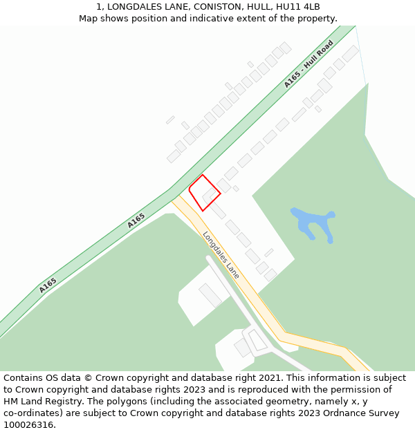 1, LONGDALES LANE, CONISTON, HULL, HU11 4LB: Location map and indicative extent of plot