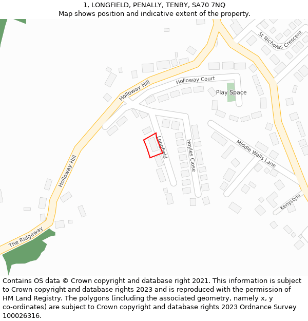 1, LONGFIELD, PENALLY, TENBY, SA70 7NQ: Location map and indicative extent of plot