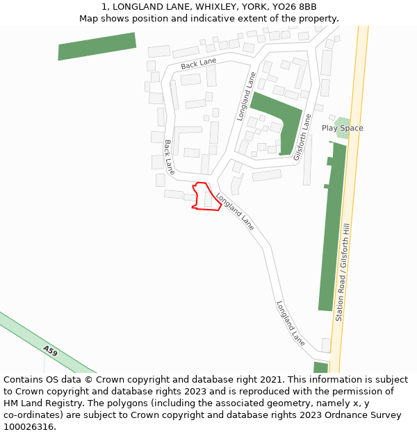 1, LONGLAND LANE, WHIXLEY, YORK, YO26 8BB: Location map and indicative extent of plot