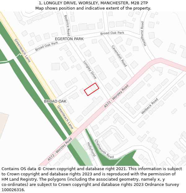 1, LONGLEY DRIVE, WORSLEY, MANCHESTER, M28 2TP: Location map and indicative extent of plot