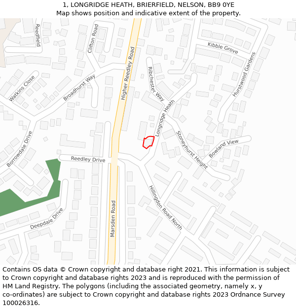 1, LONGRIDGE HEATH, BRIERFIELD, NELSON, BB9 0YE: Location map and indicative extent of plot