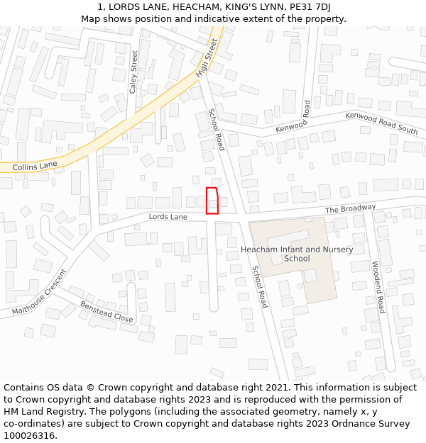 1, LORDS LANE, HEACHAM, KING'S LYNN, PE31 7DJ: Location map and indicative extent of plot