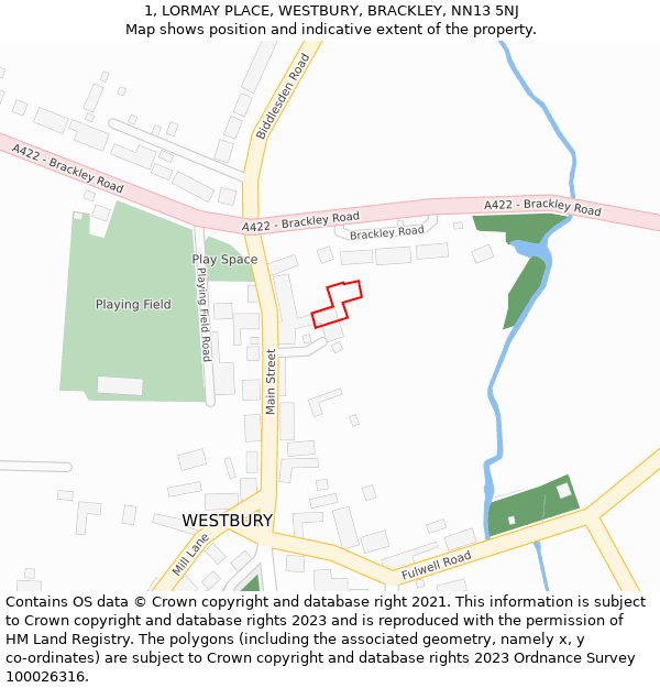 1, LORMAY PLACE, WESTBURY, BRACKLEY, NN13 5NJ: Location map and indicative extent of plot