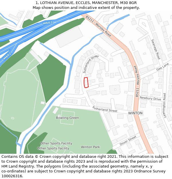 1, LOTHIAN AVENUE, ECCLES, MANCHESTER, M30 8GR: Location map and indicative extent of plot
