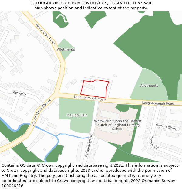 1, LOUGHBOROUGH ROAD, WHITWICK, COALVILLE, LE67 5AR: Location map and indicative extent of plot