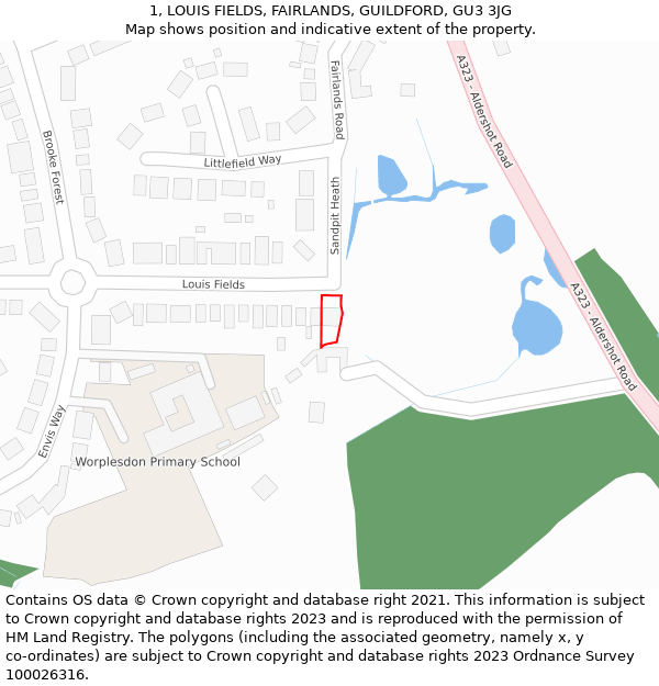 1, LOUIS FIELDS, FAIRLANDS, GUILDFORD, GU3 3JG: Location map and indicative extent of plot